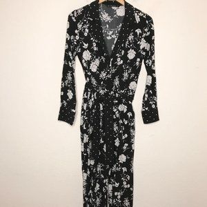 Zara floral print long sleeve jumpsuit size XS